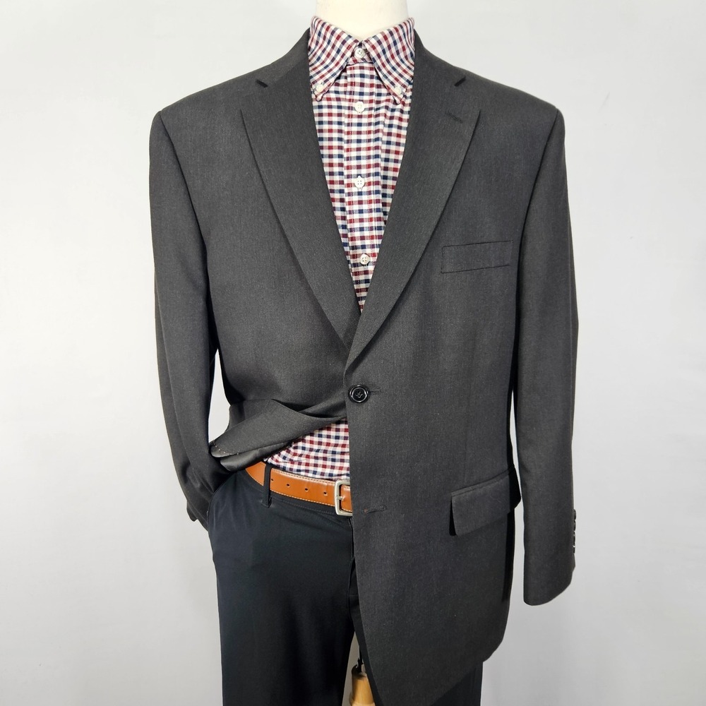Haggar Men's Sport Coat Blazer Two Button Charcoal Black Polyester Blend Sz 44R